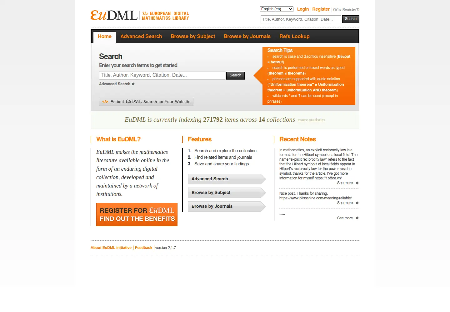 Screenshot of eudml.org