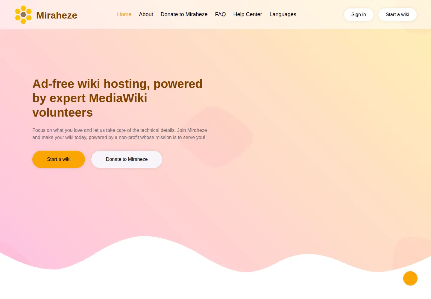 Screenshot of miraheze.org