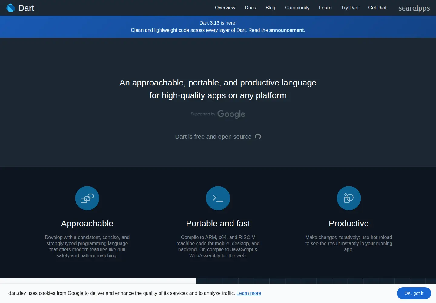 Screenshot of dartlang.org