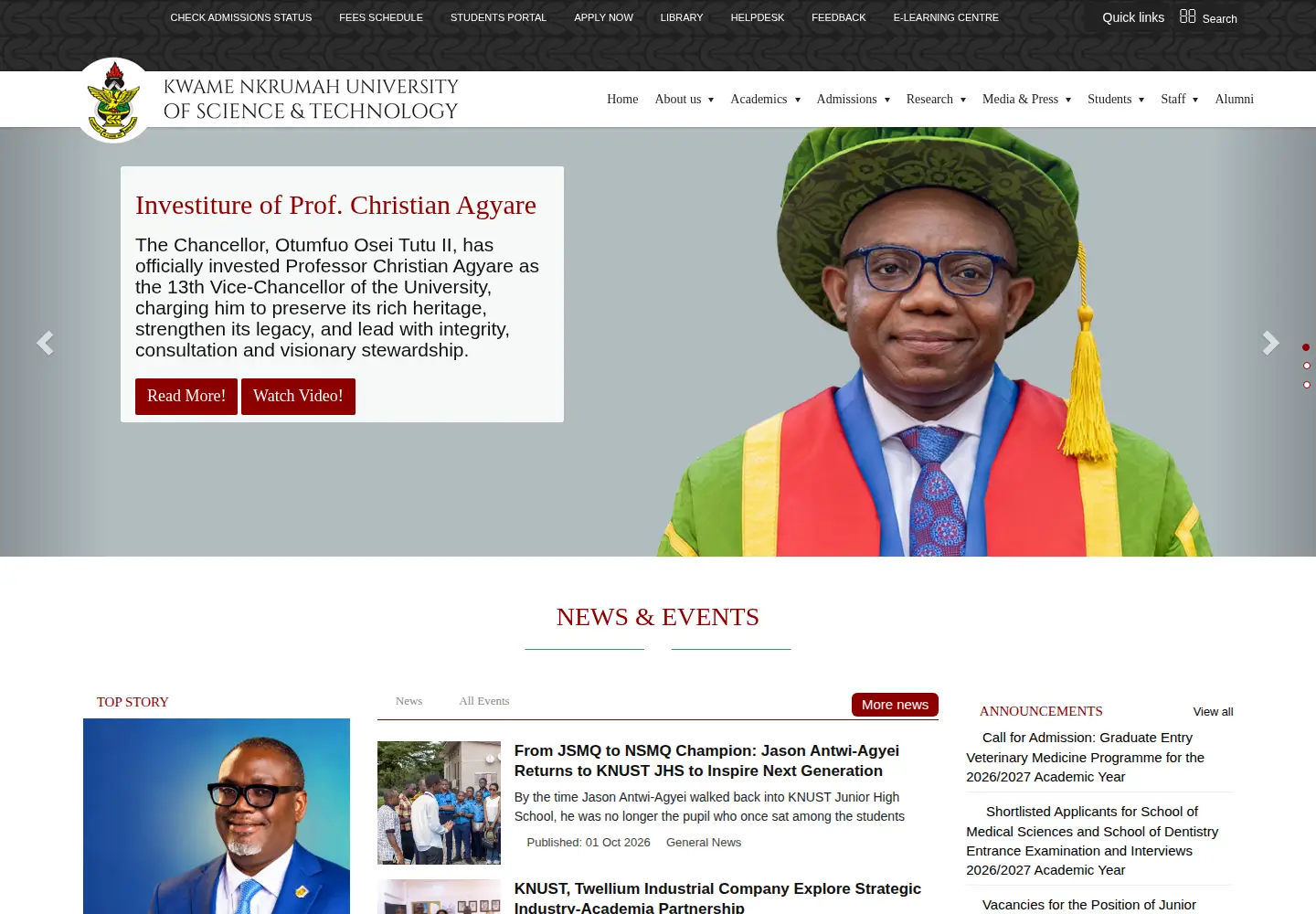 Screenshot of knust.edu.gh