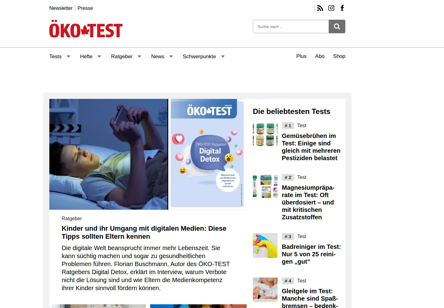 Screenshot of oekotest.de
