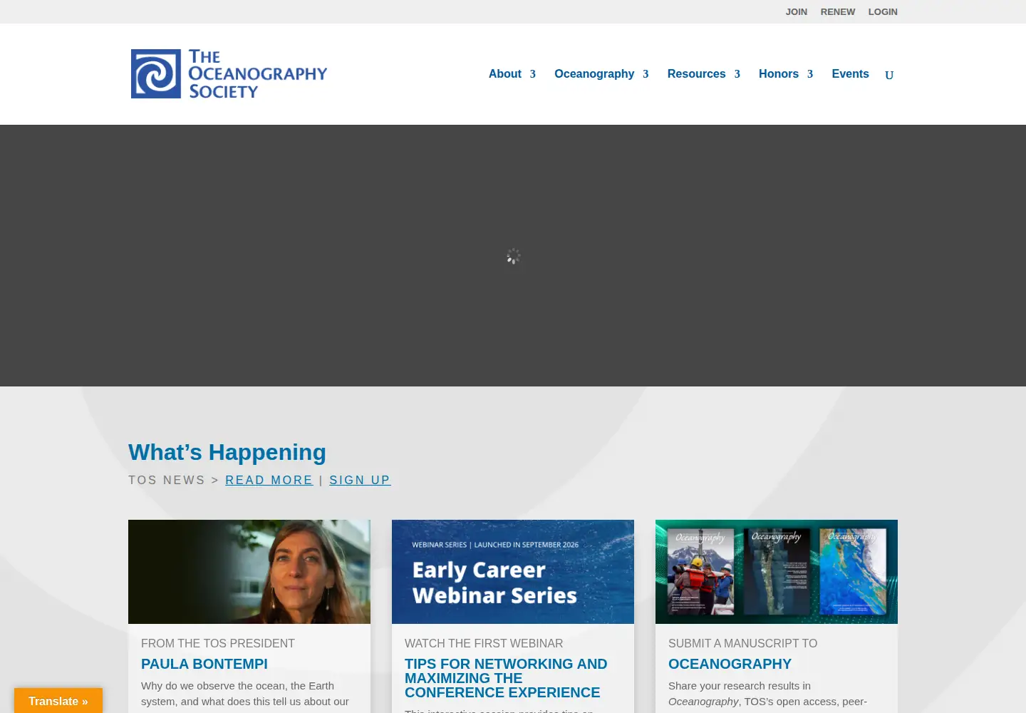 Captured homepage of tos.org in the current scan
