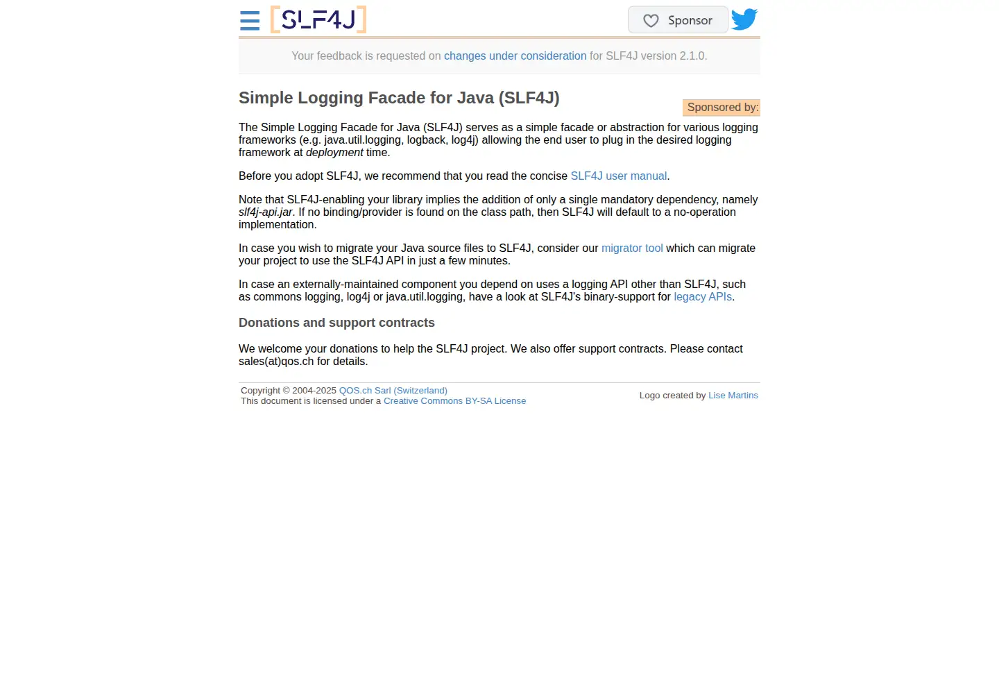 Screenshot of slf4j.org