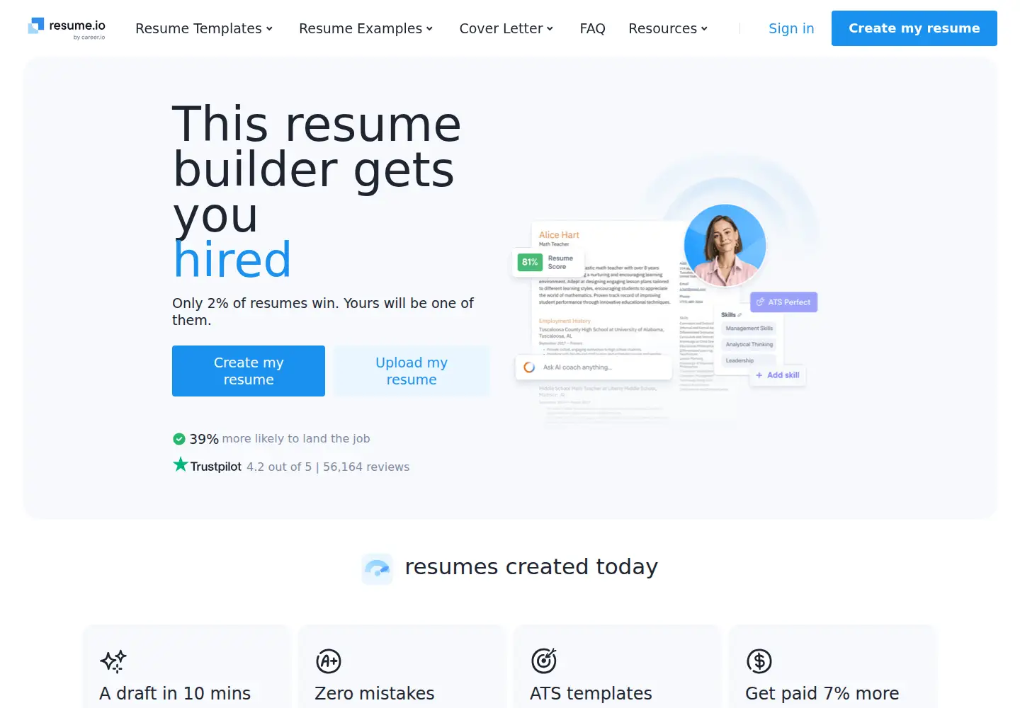 Screenshot of resume.io