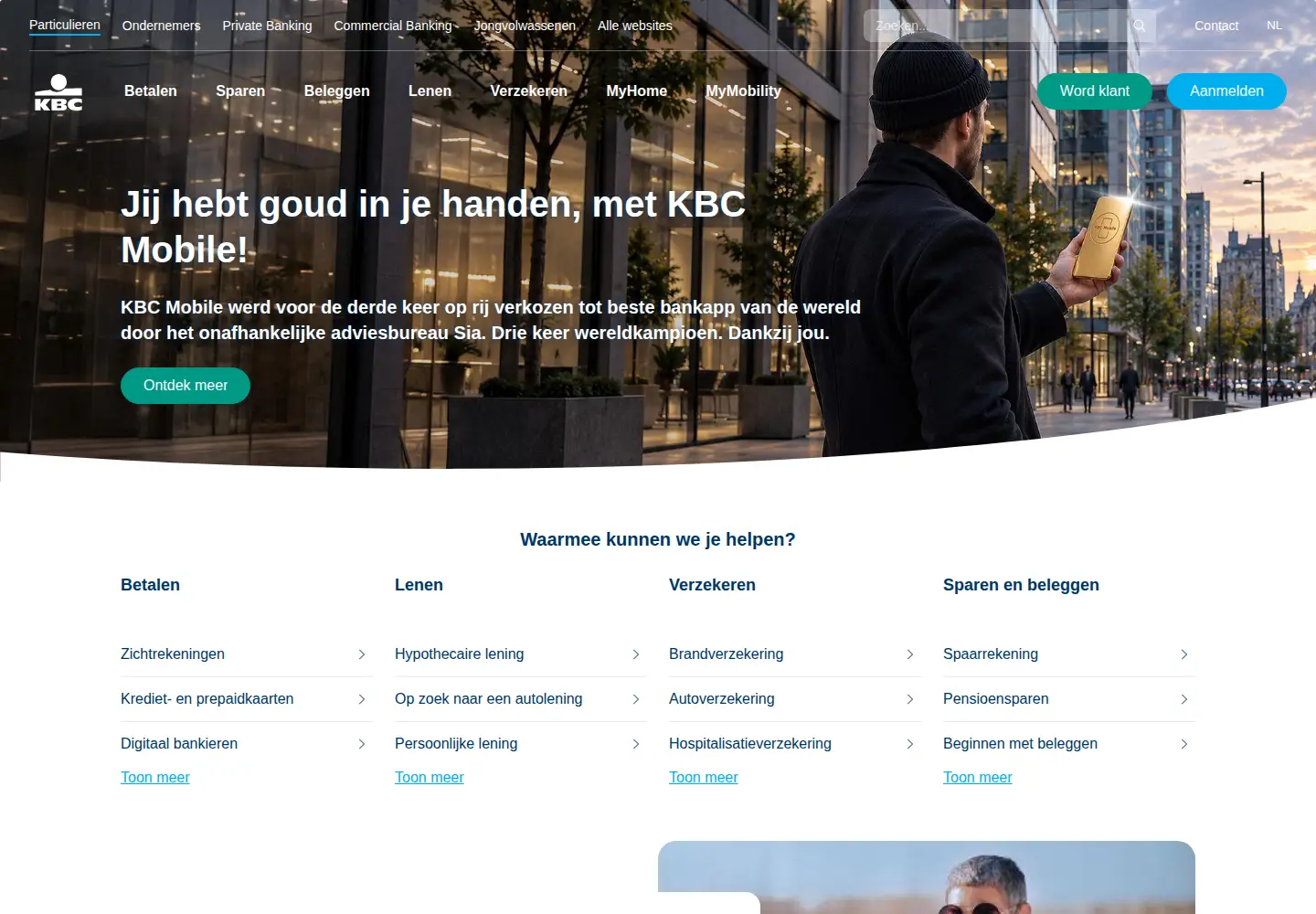 Screenshot of kbc.be