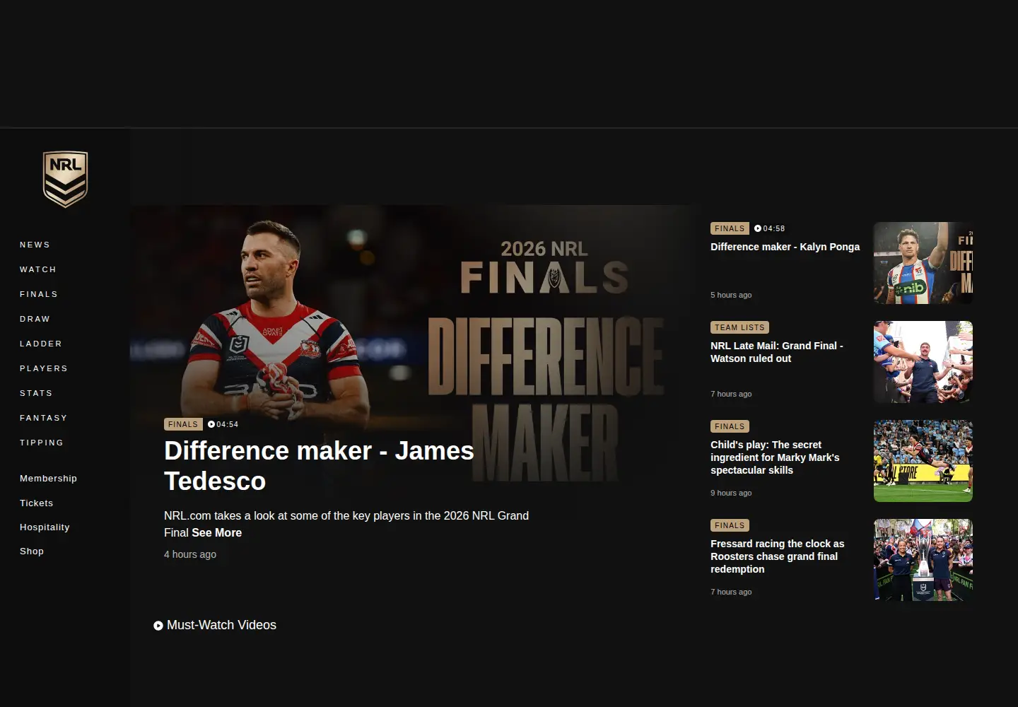 Screenshot of nrl.com