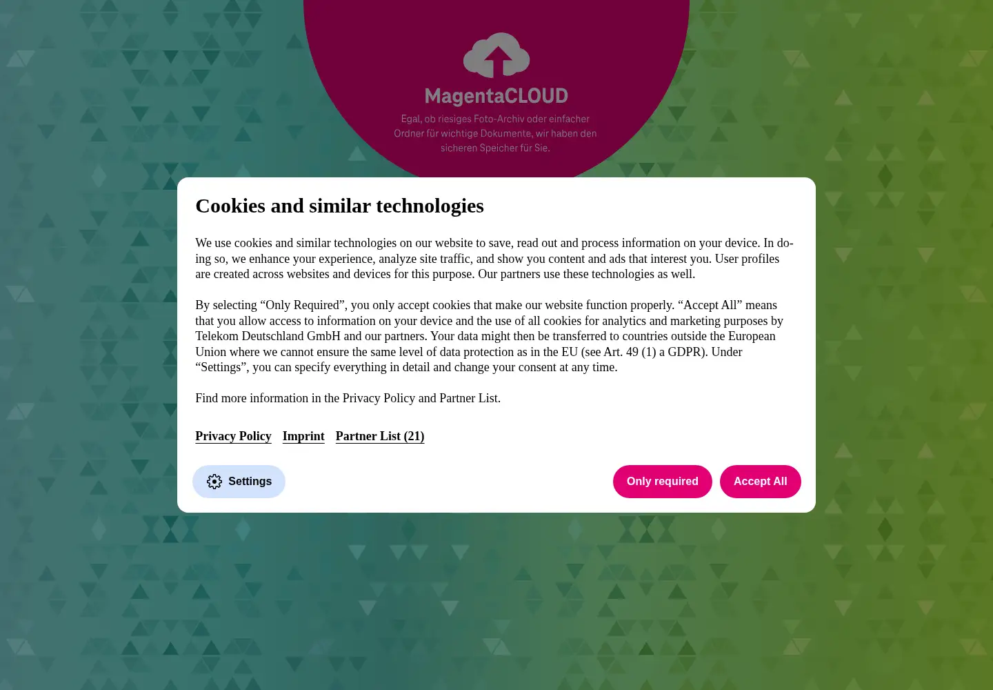 Screenshot of magentacloud.de