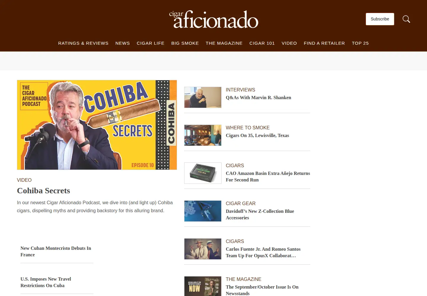 Screenshot of cigaraficionado.com