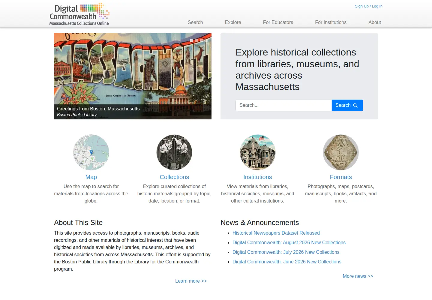 Screenshot of digitalcommonwealth.org