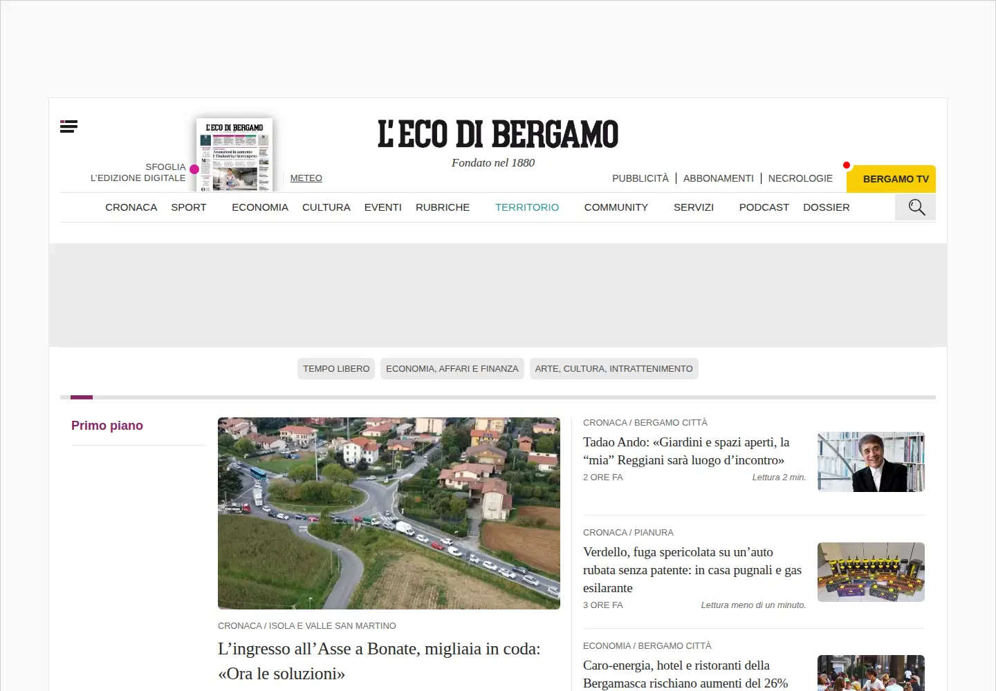 Screenshot of ecodibergamo.it