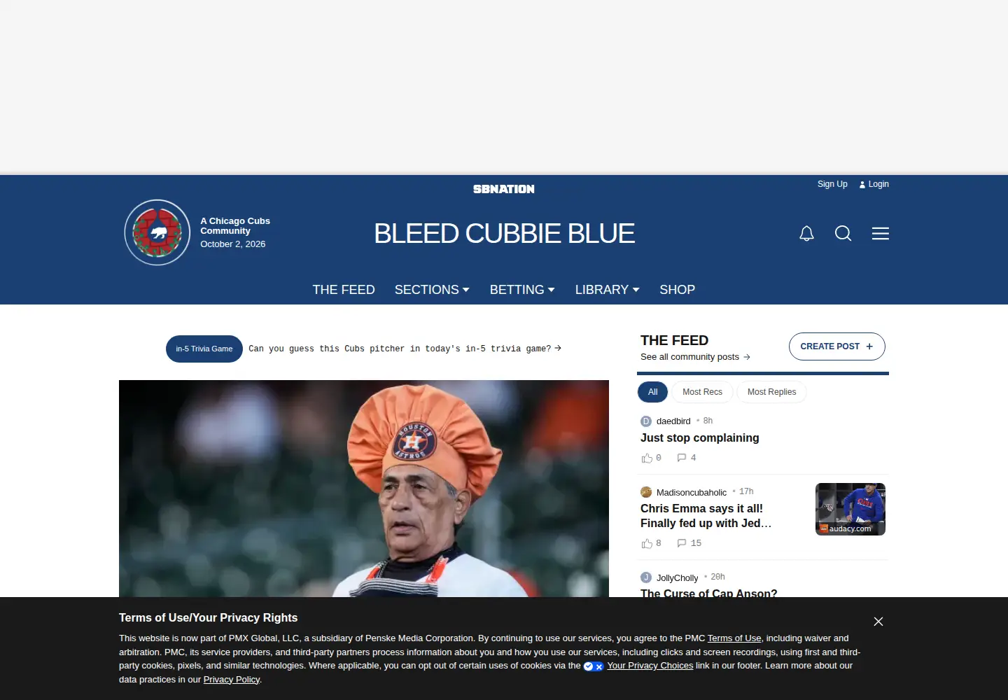 Screenshot of bleedcubbieblue.com