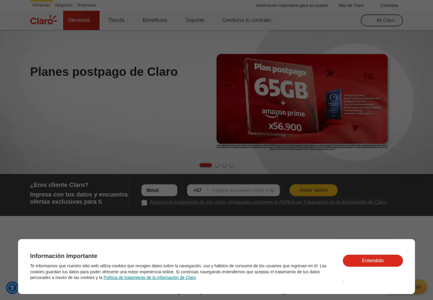 Screenshot of claro.com.co