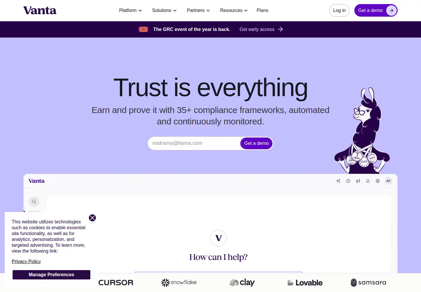 Screenshot of vanta.com