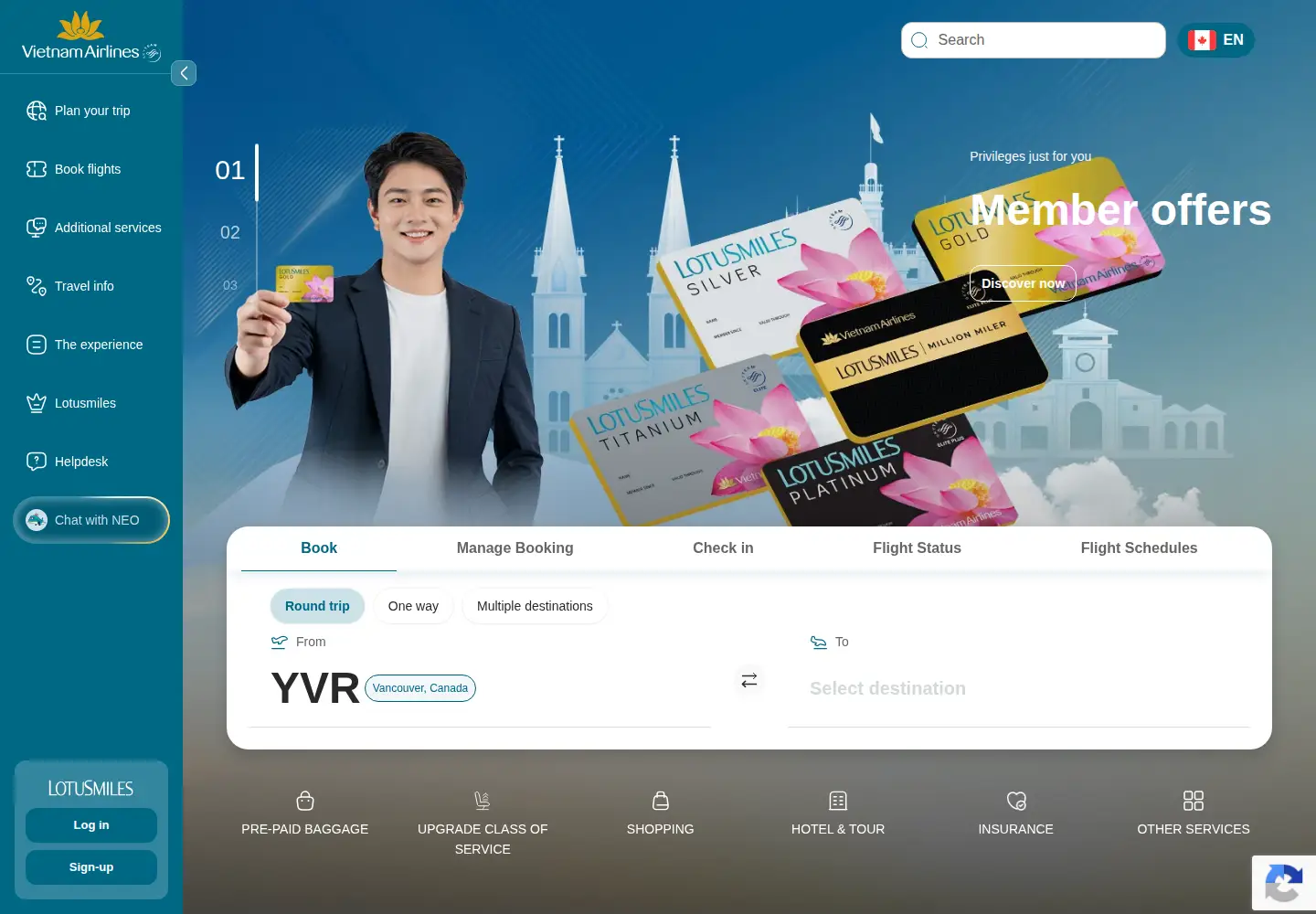 Screenshot of vietnamairlines.com