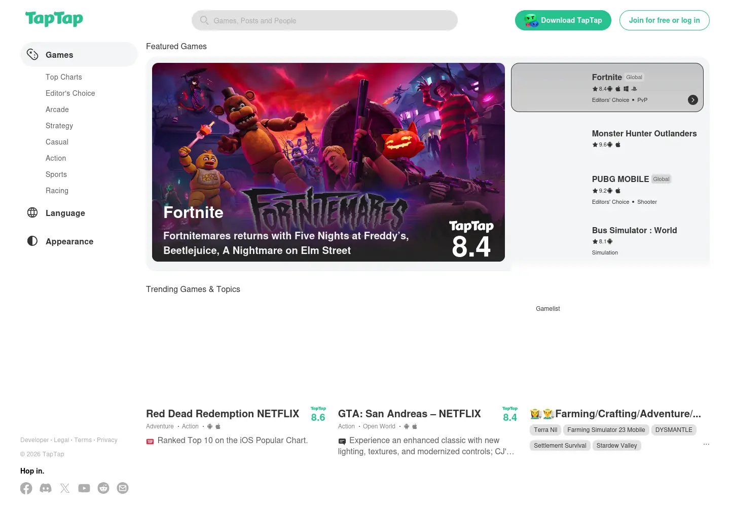 Screenshot of taptap.io