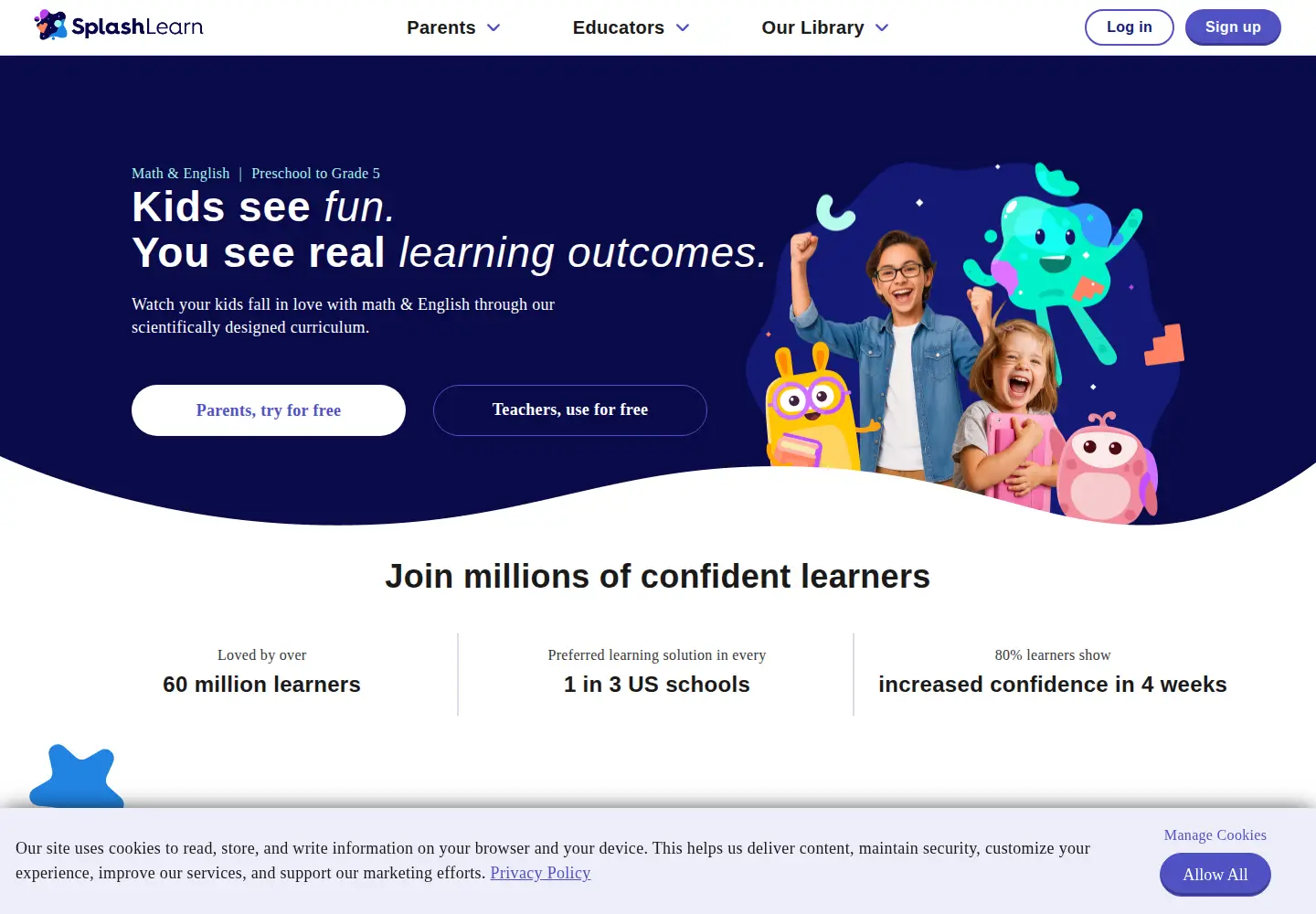 Screenshot of splashlearn.com