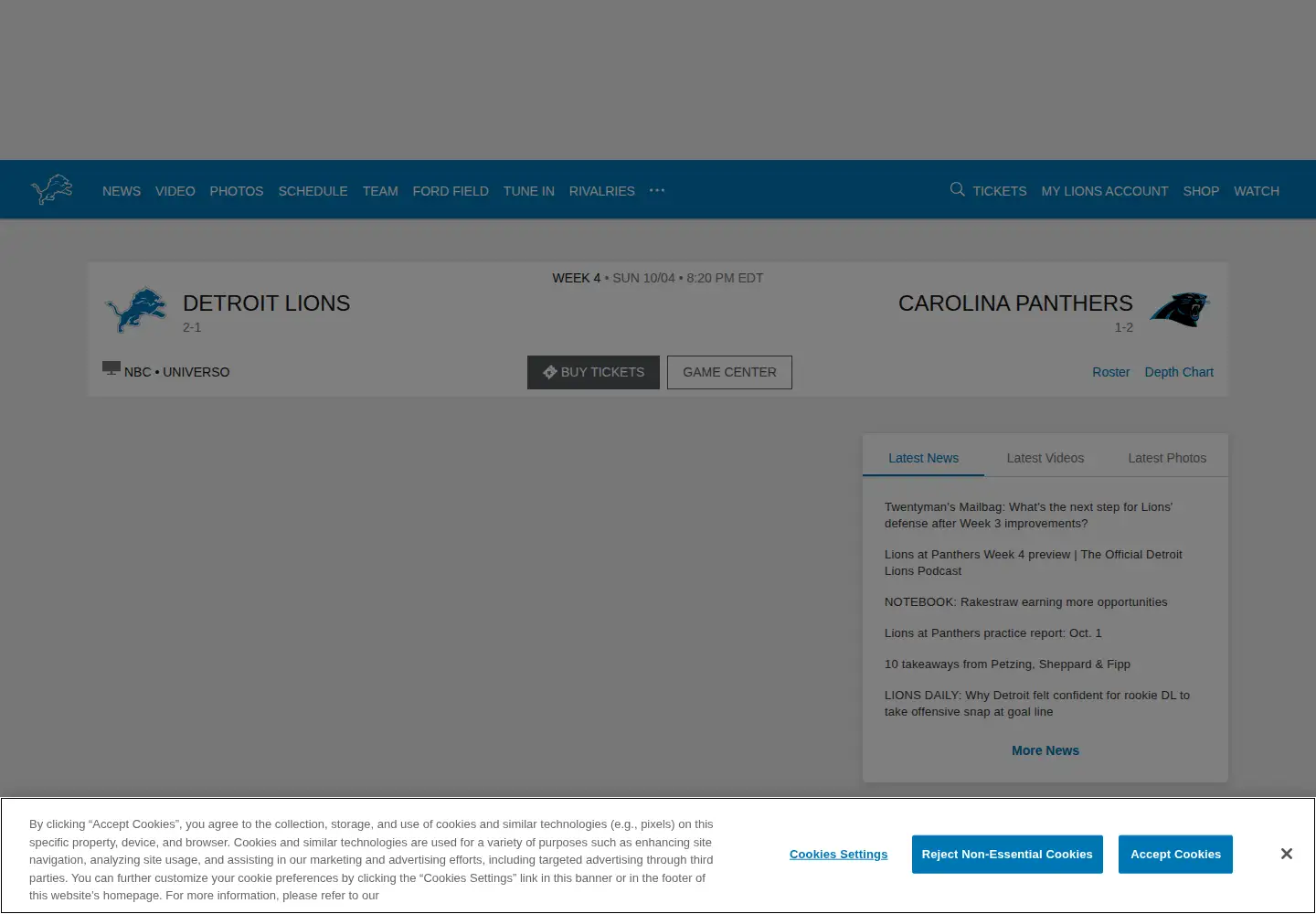 Screenshot of detroitlions.com