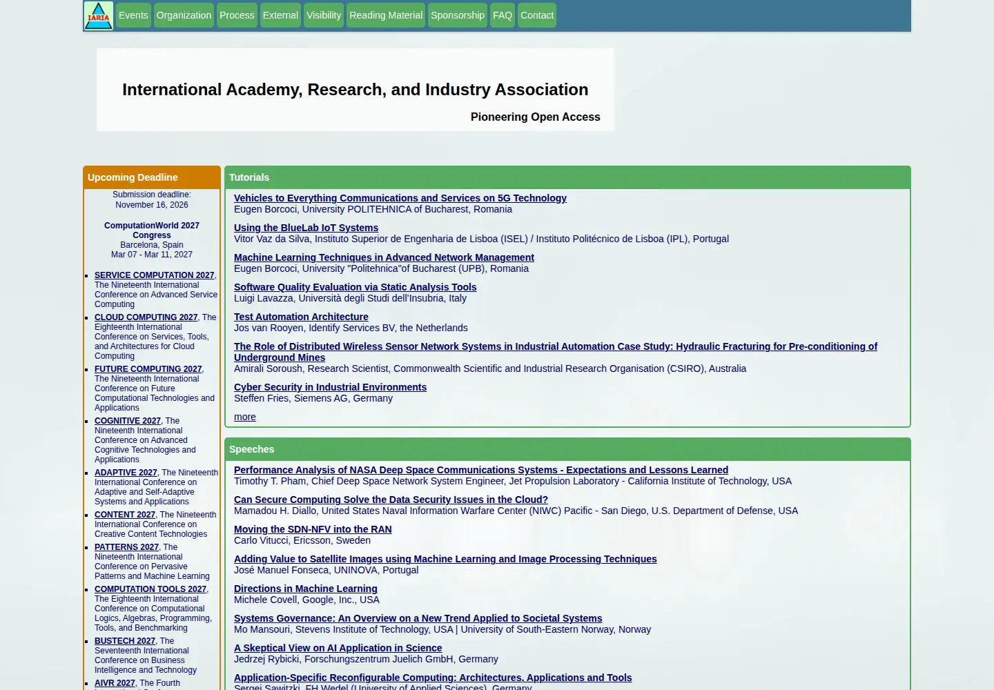 Screenshot of iaria.org