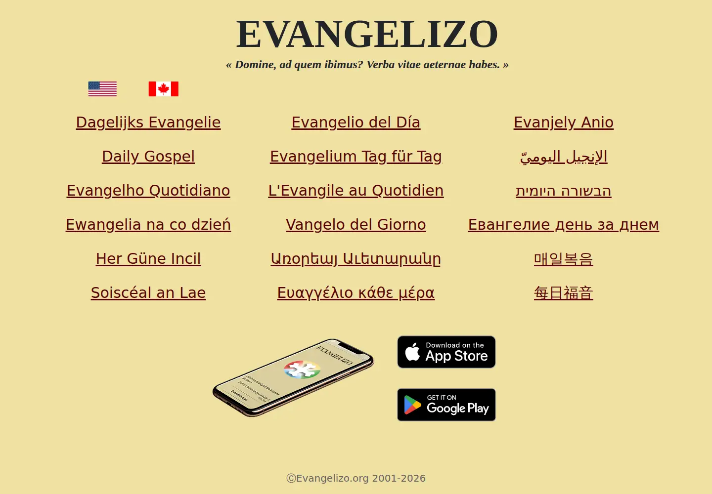 Screenshot of evangelizo.org