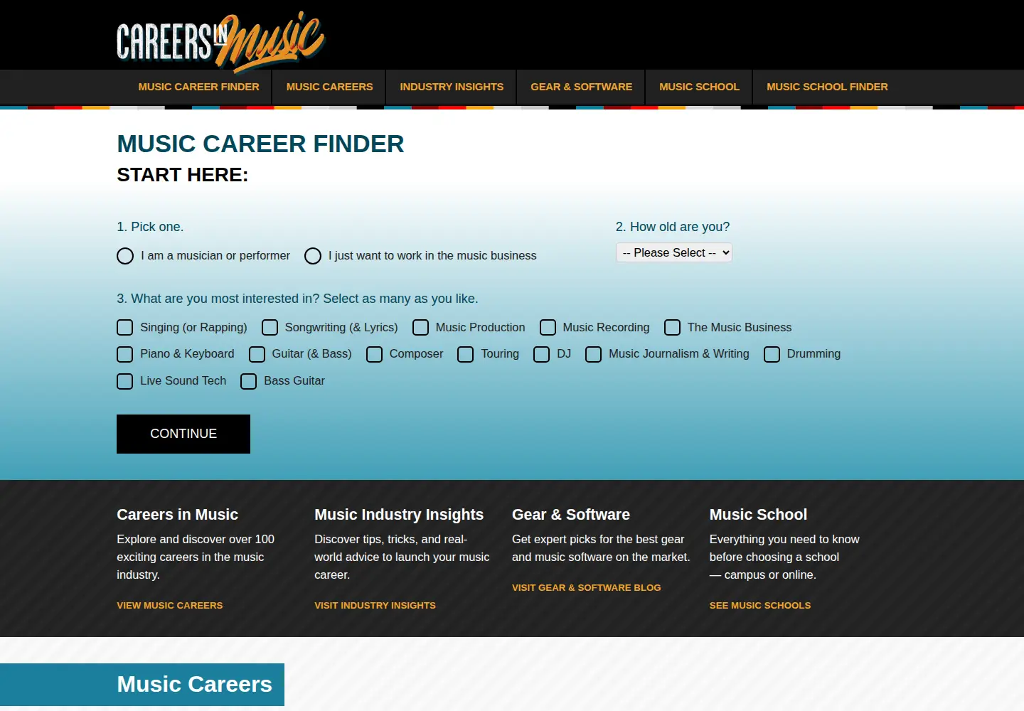 Screenshot of careersinmusic.com