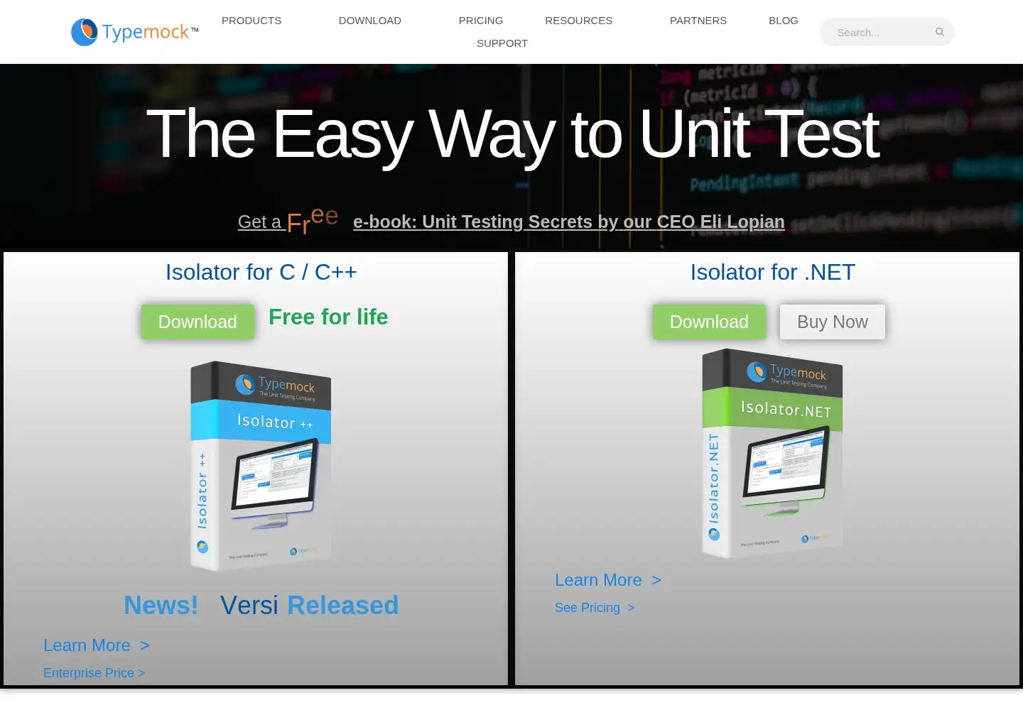 Screenshot of typemock.com