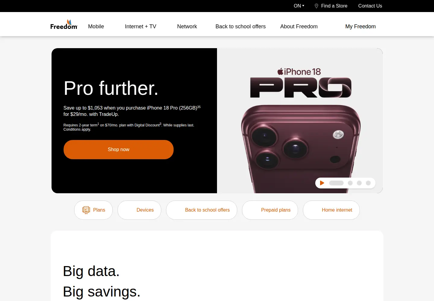 Screenshot of freedommobile.ca