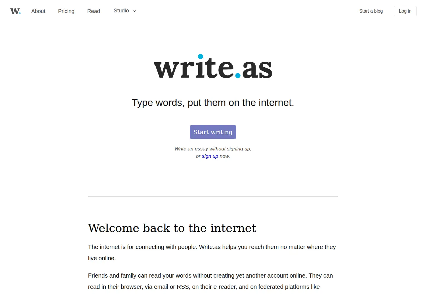 Screenshot of write.as