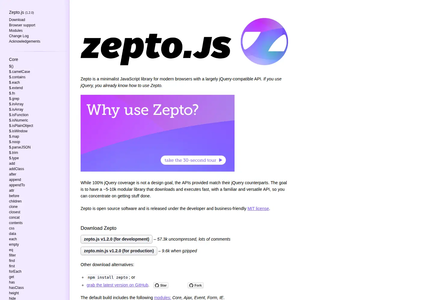 Screenshot of zeptojs.com