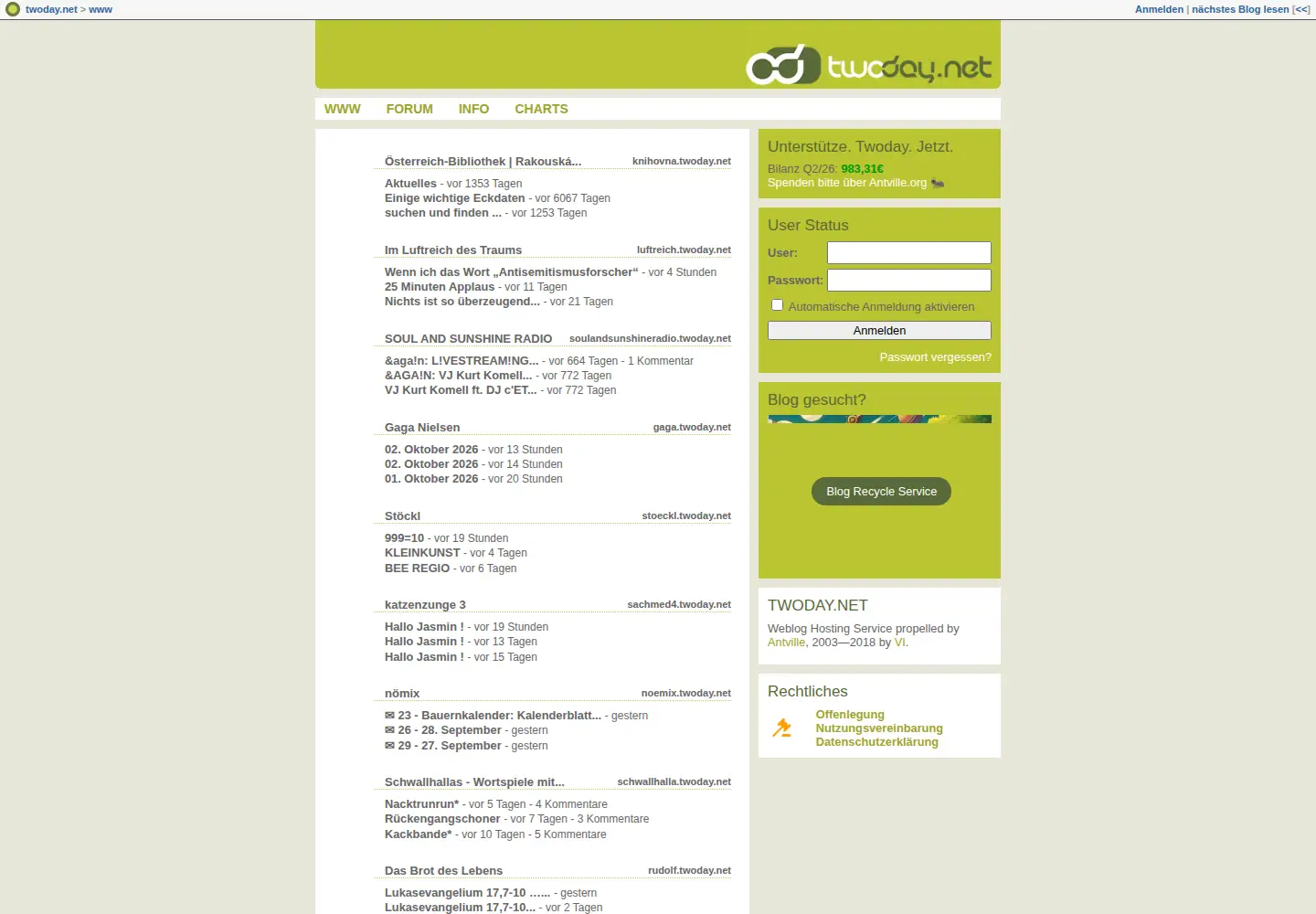 Screenshot of twoday.net