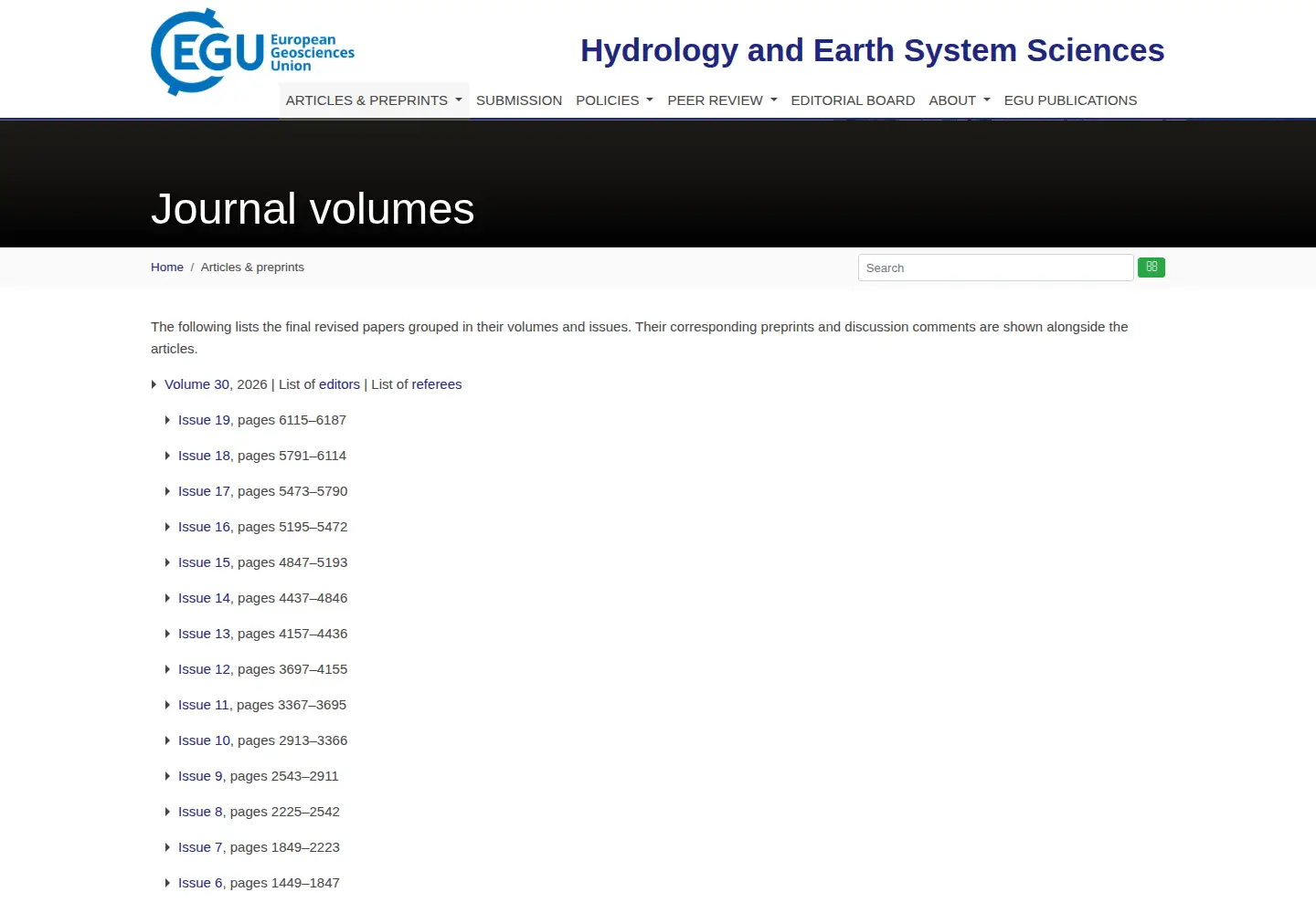 Screenshot of hydrol-earth-syst-sci.net