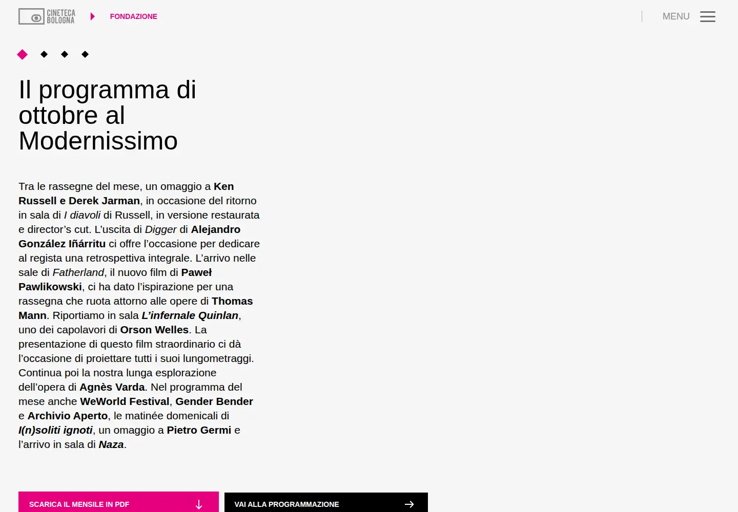 Screenshot of cinetecadibologna.it