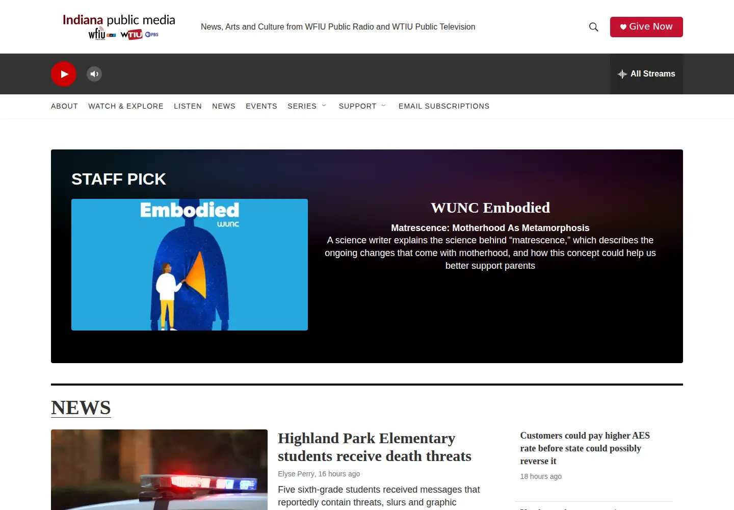Captured homepage of indianapublicmedia.org in the current scan