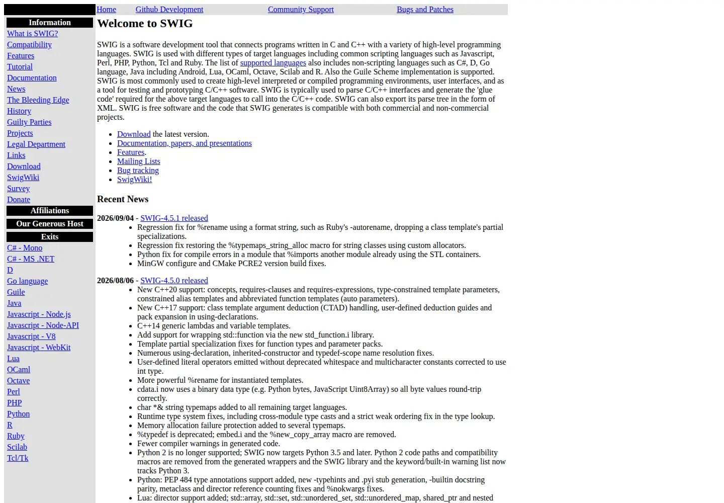 Screenshot of swig.org