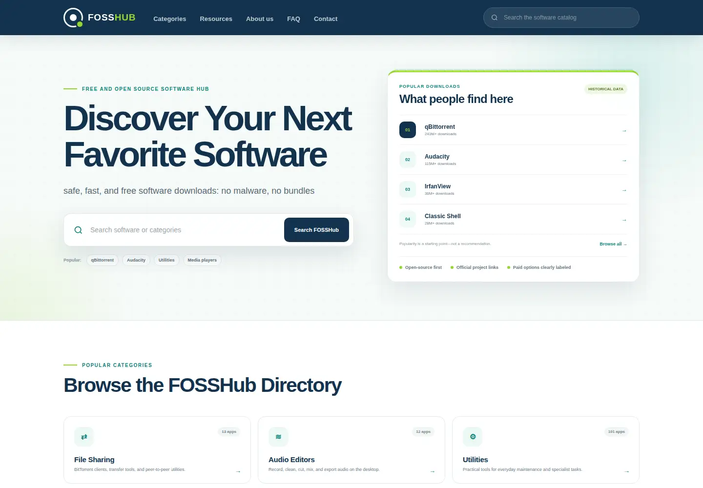 Screenshot of fosshub.com