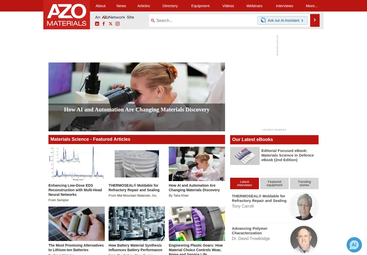 Screenshot of azom.com