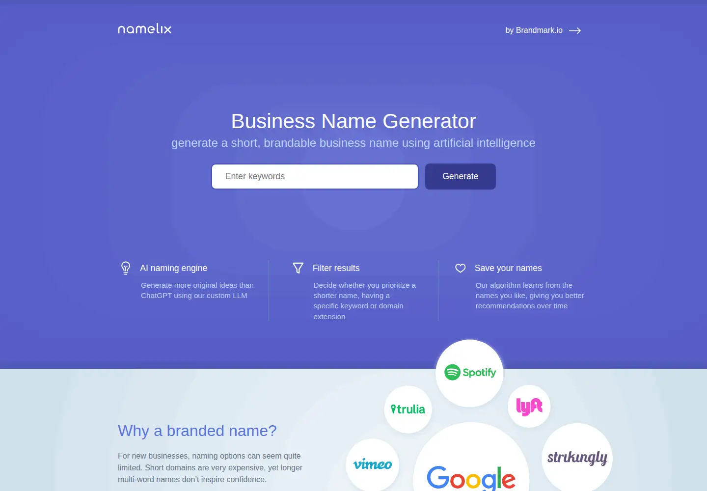 Screenshot of namelix.com