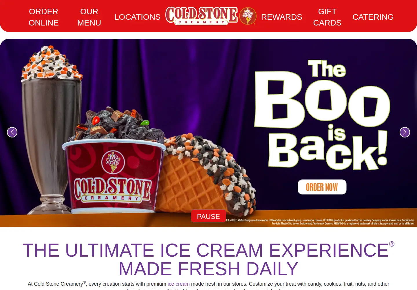 Screenshot of coldstonecreamery.com