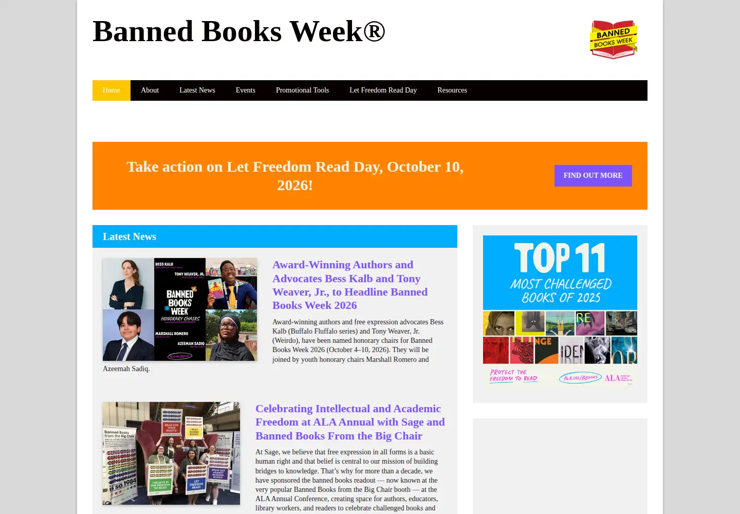 Screenshot of bannedbooksweek.org