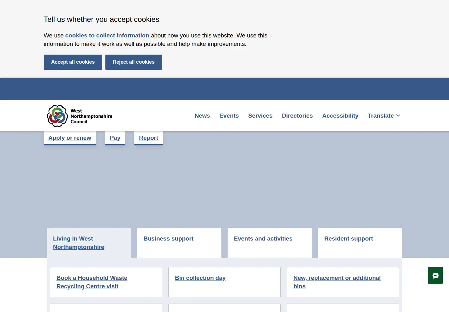 Screenshot of westnorthants.gov.uk