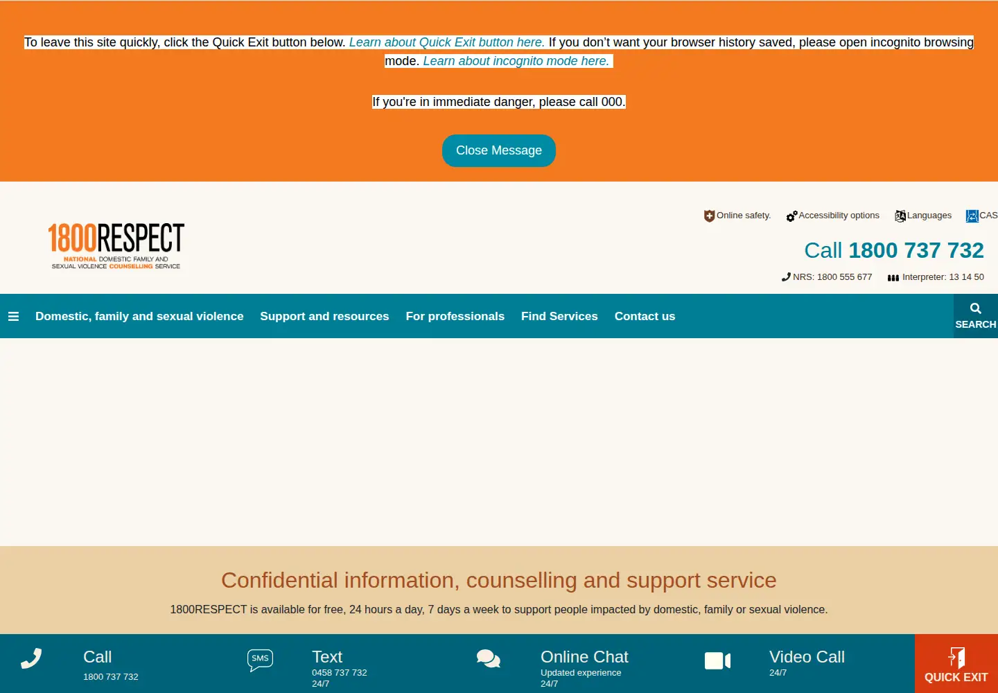 Screenshot of 1800respect.org.au