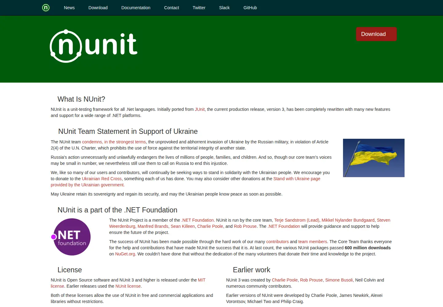 Screenshot of nunit.org