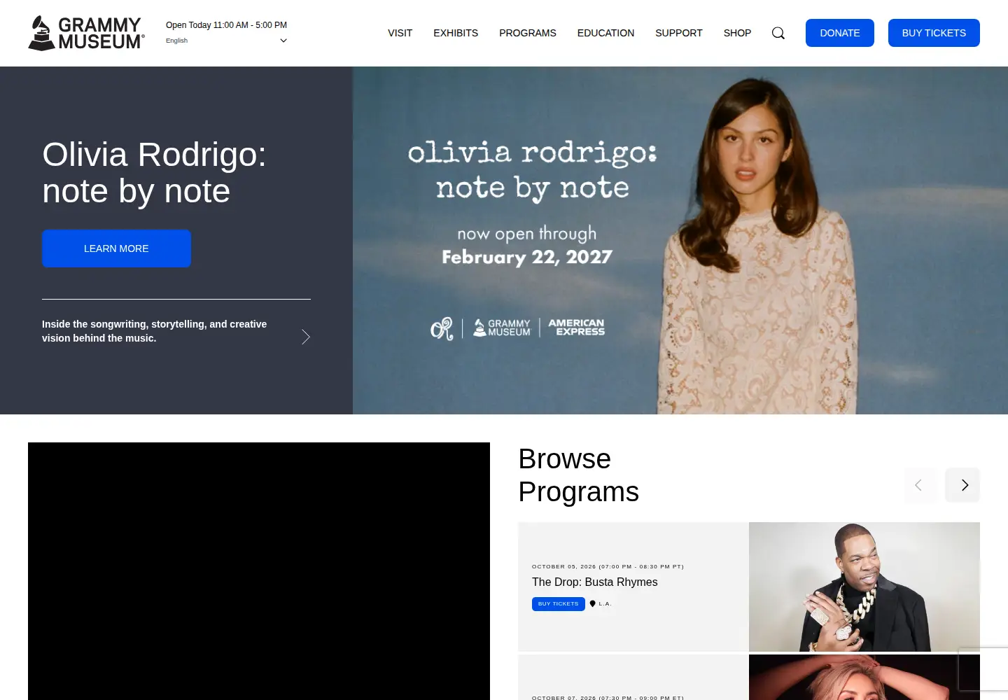 Screenshot of grammymuseum.org