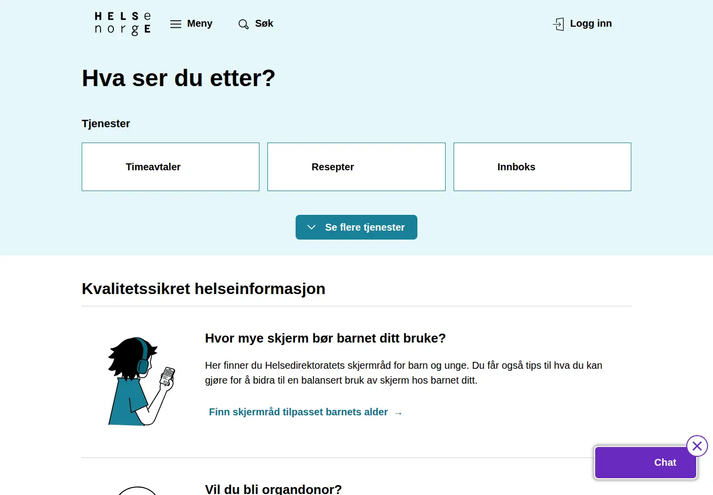 Screenshot of helsenorge.no