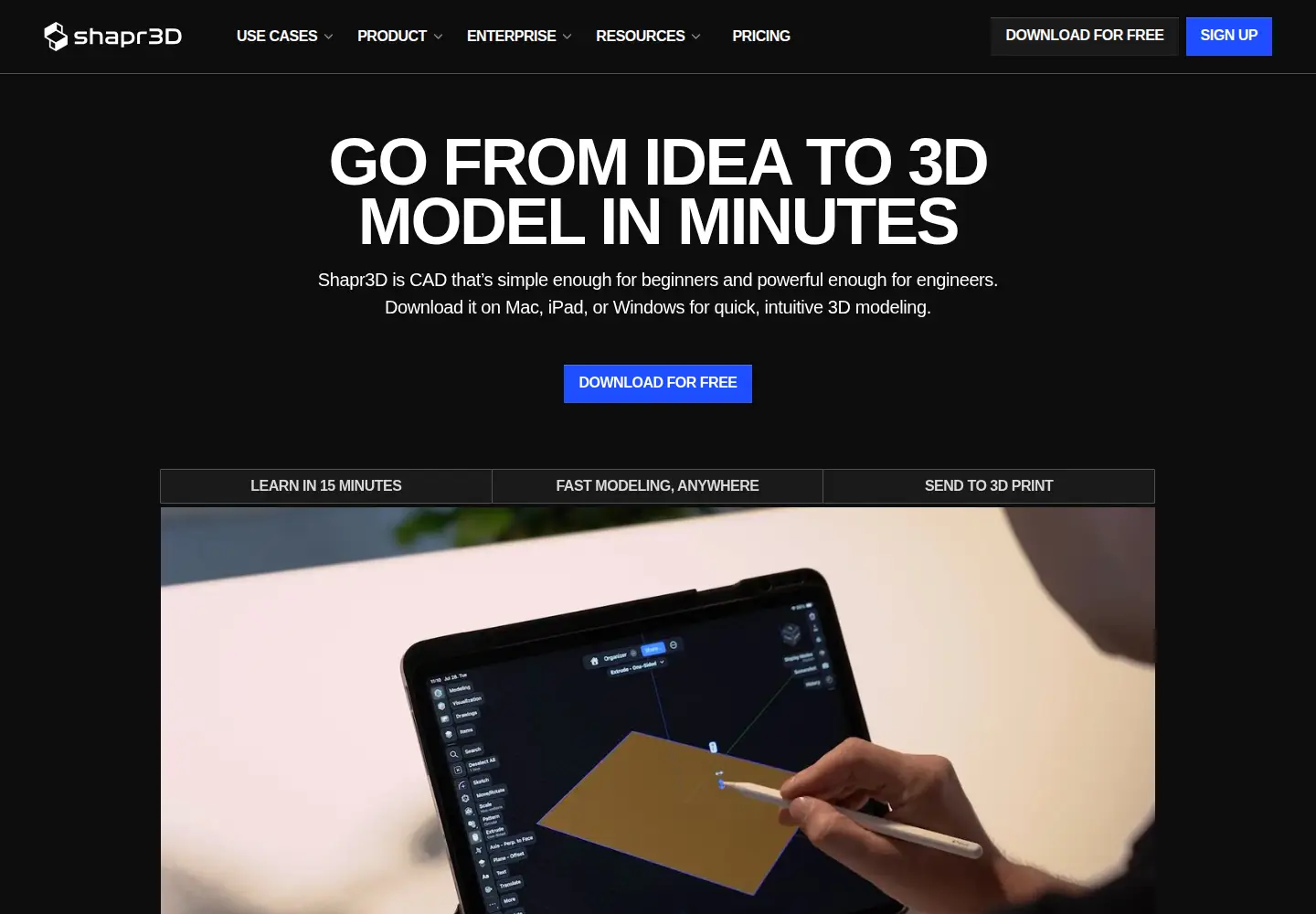 Screenshot of shapr3d.com