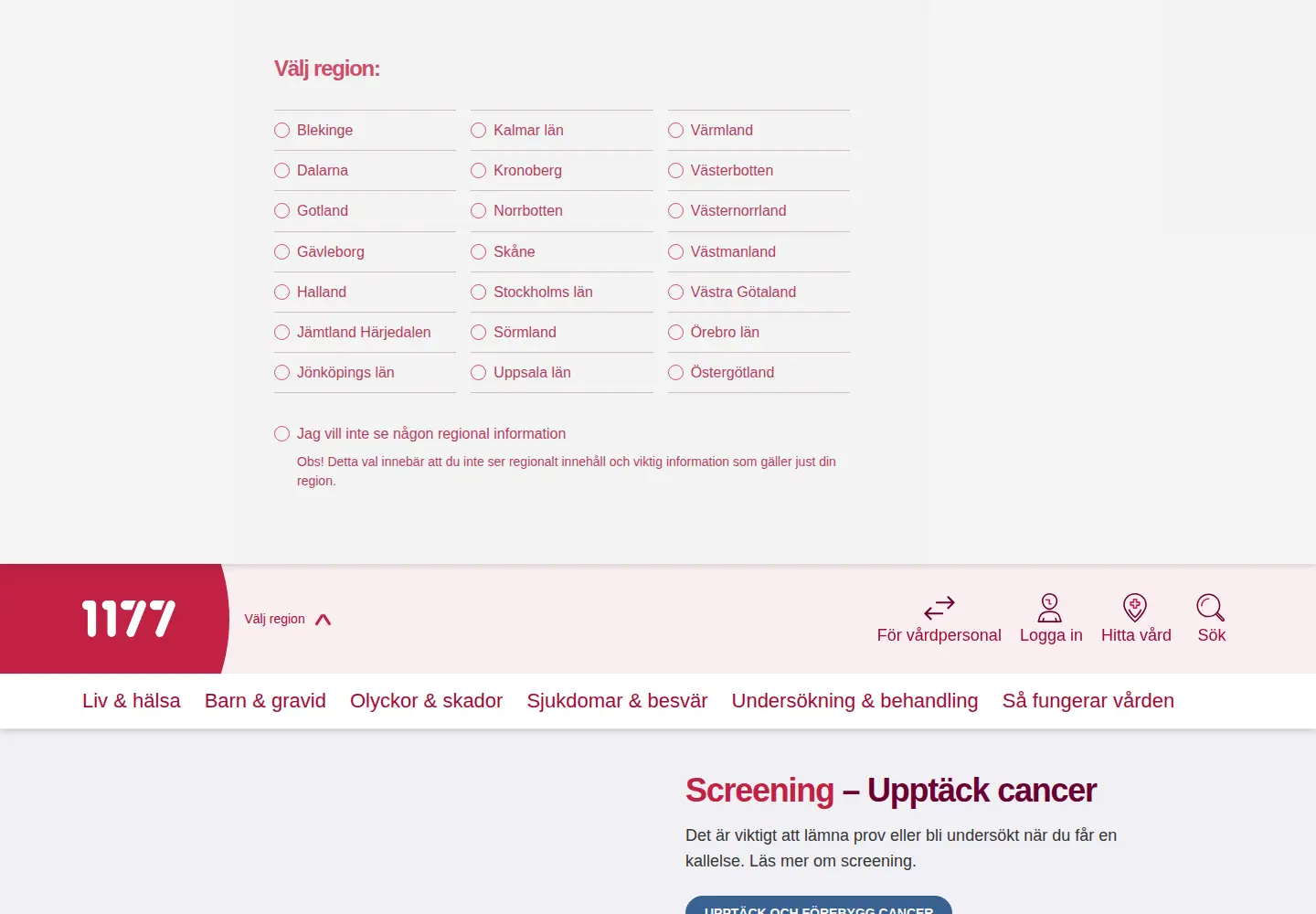 Screenshot of 1177.se