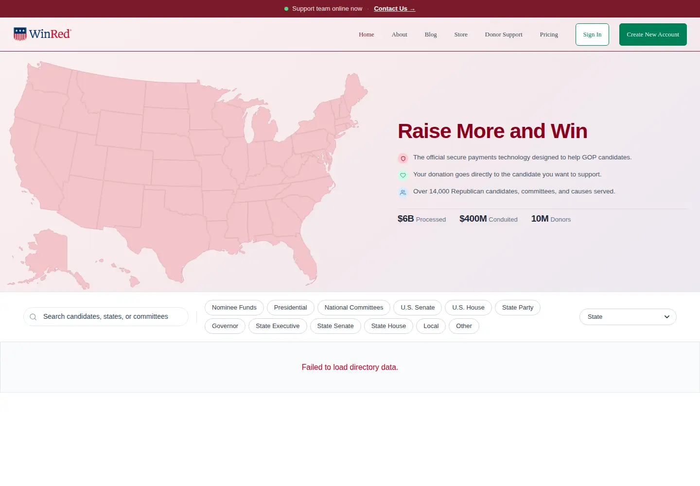 Screenshot of winred.com