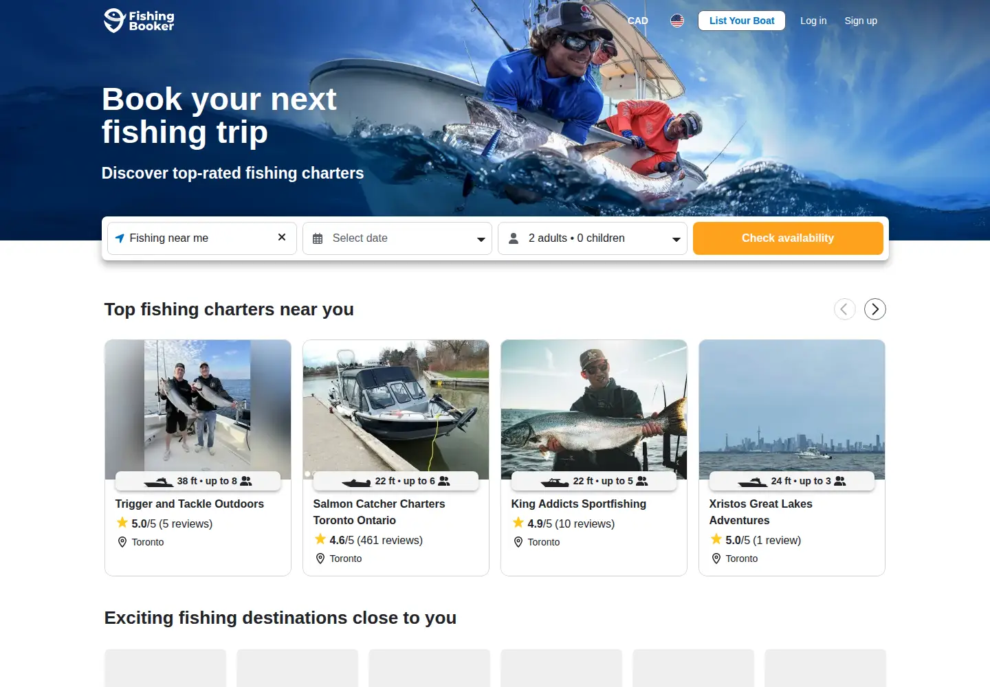 Screenshot of fishingbooker.com
