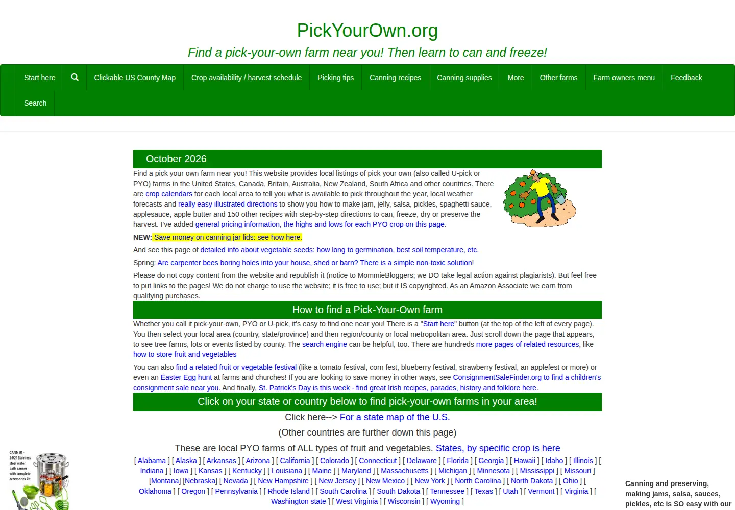 Screenshot of pickyourown.org
