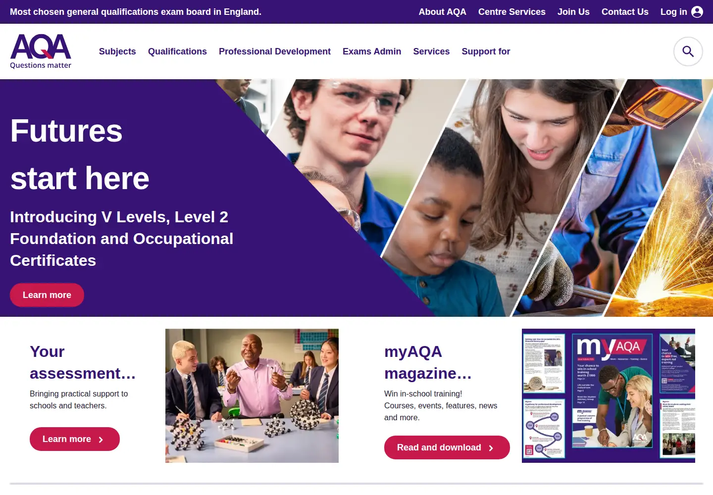 Screenshot of aqa.org.uk