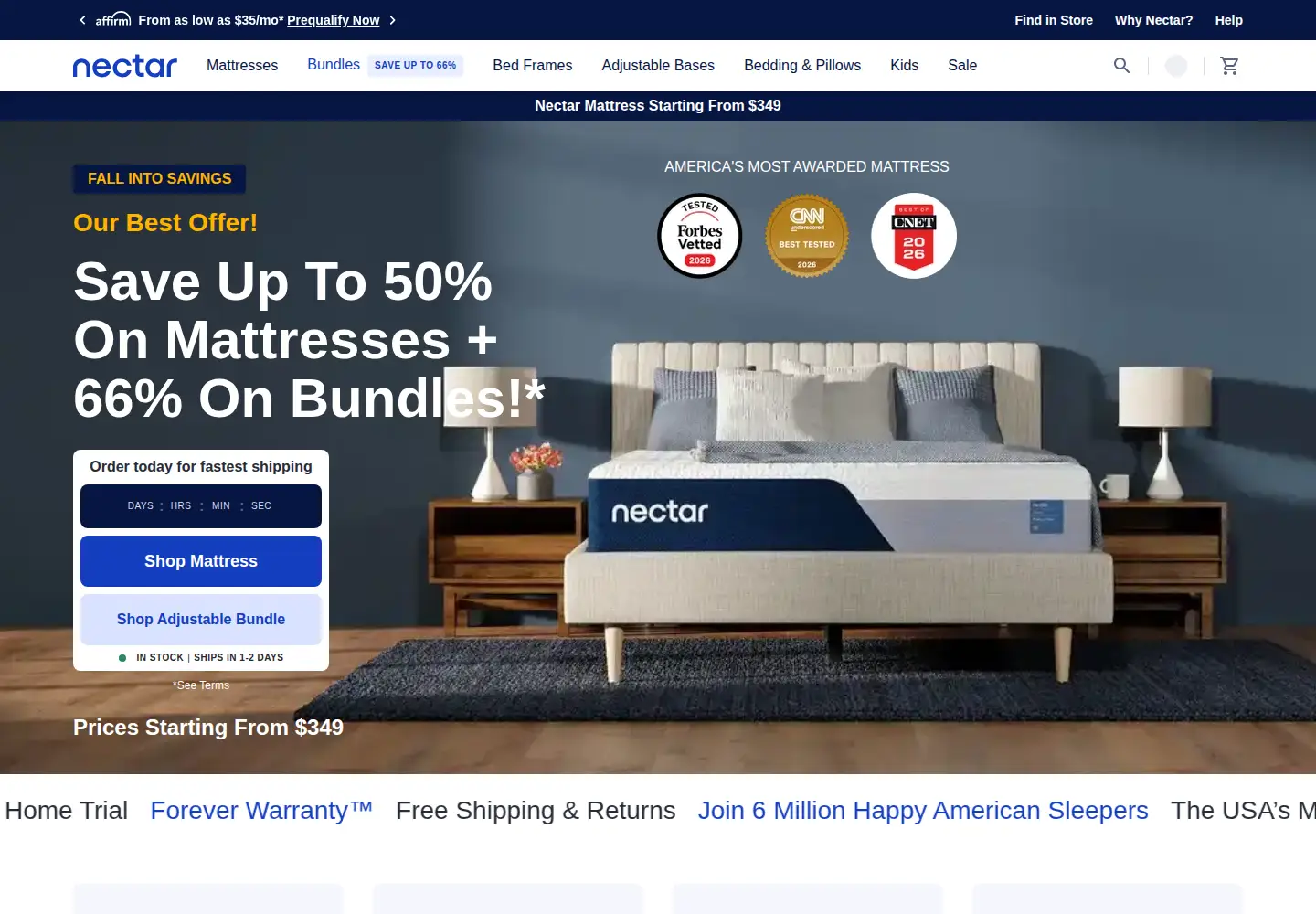 Screenshot of nectarsleep.com